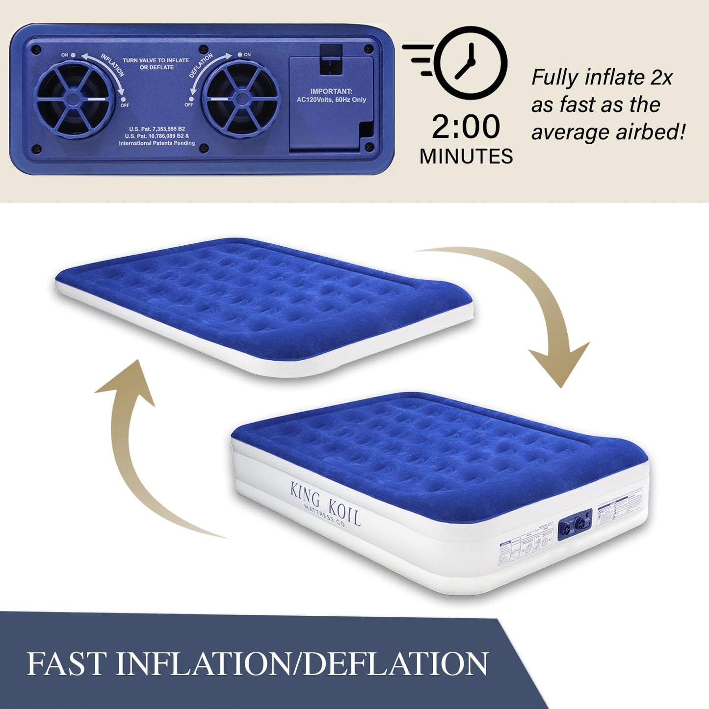 King Koil Luxury Air Mattress with Built-in Pillow Top & Integrated High-Speed Patented Pump - Blue