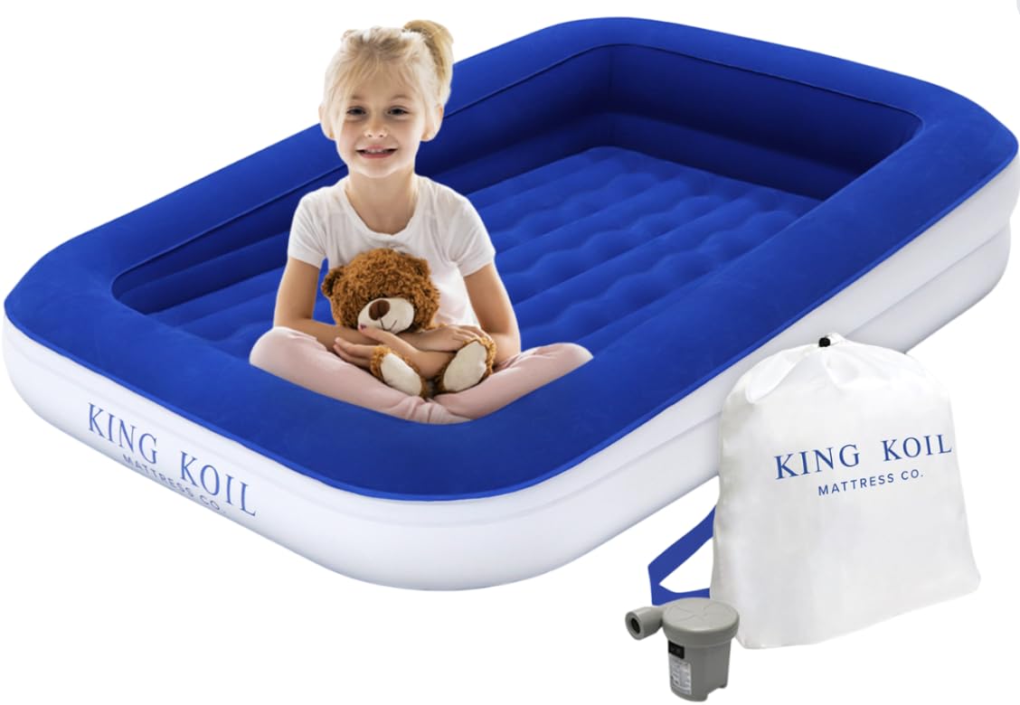 King Koil Luxury Air Mattress with Built-in Pillow Top & Integrated High-Speed Patented Pump - Blue