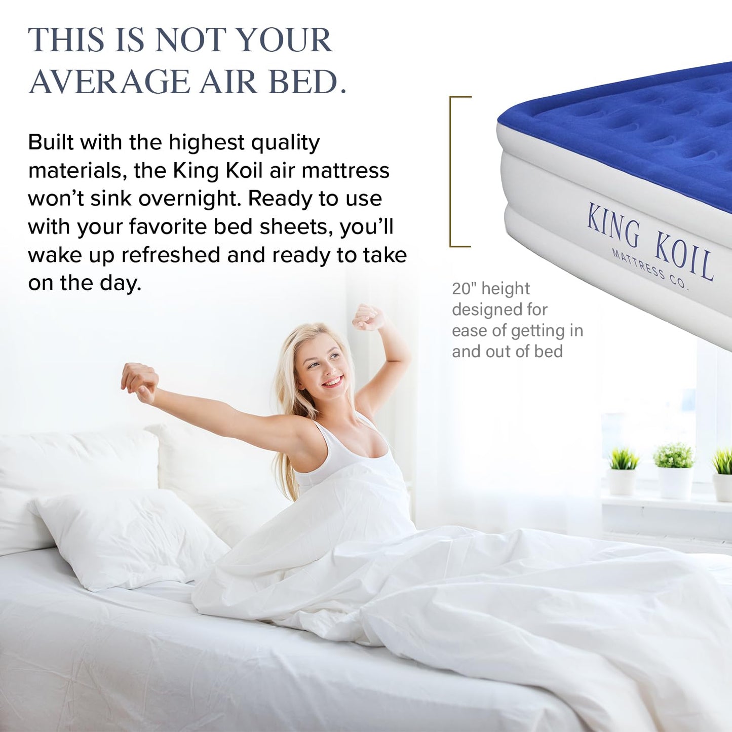 King Koil Luxury Air Mattress with Built-in Pillow Top & Integrated High-Speed Patented Pump - Blue