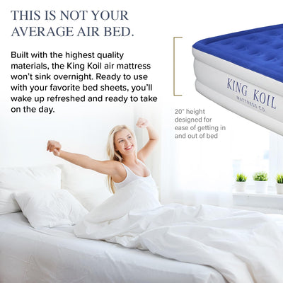 King Koil Luxury Air Mattress with Built-in Pillow Top & Integrated High-Speed Patented Pump - Blue