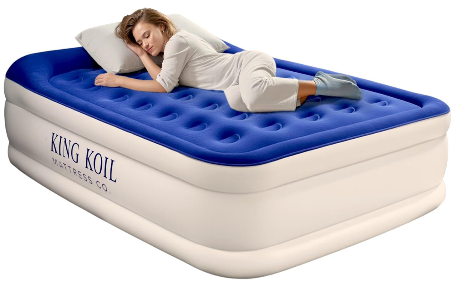 King Koil Luxury Air Mattress with Built-in Pillow Top & Integrated High-Speed Patented Pump - Blue